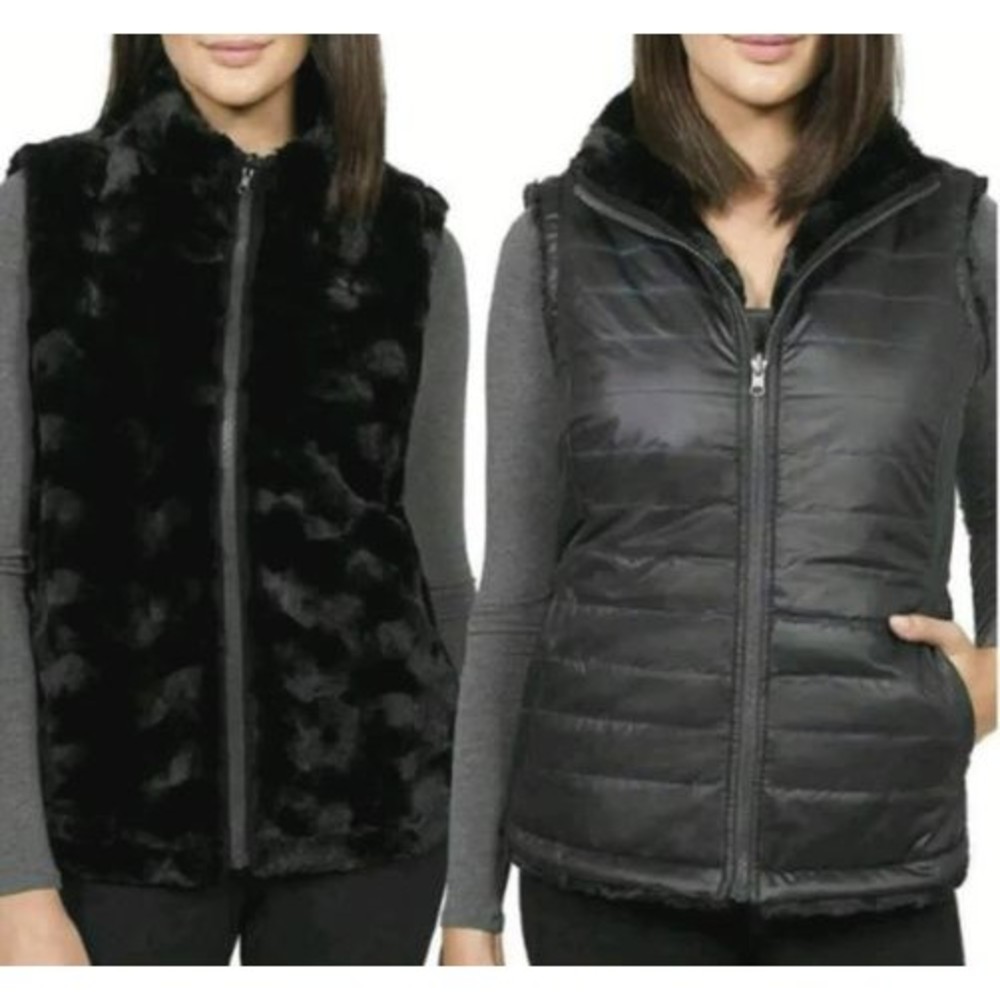 Nicole Miller Original Black Reversible Puffy Vest Women Sz M